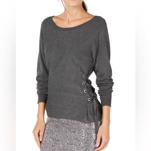 I-N-C Womens Lace Up Sides Pullover Sweater, Grey, Large